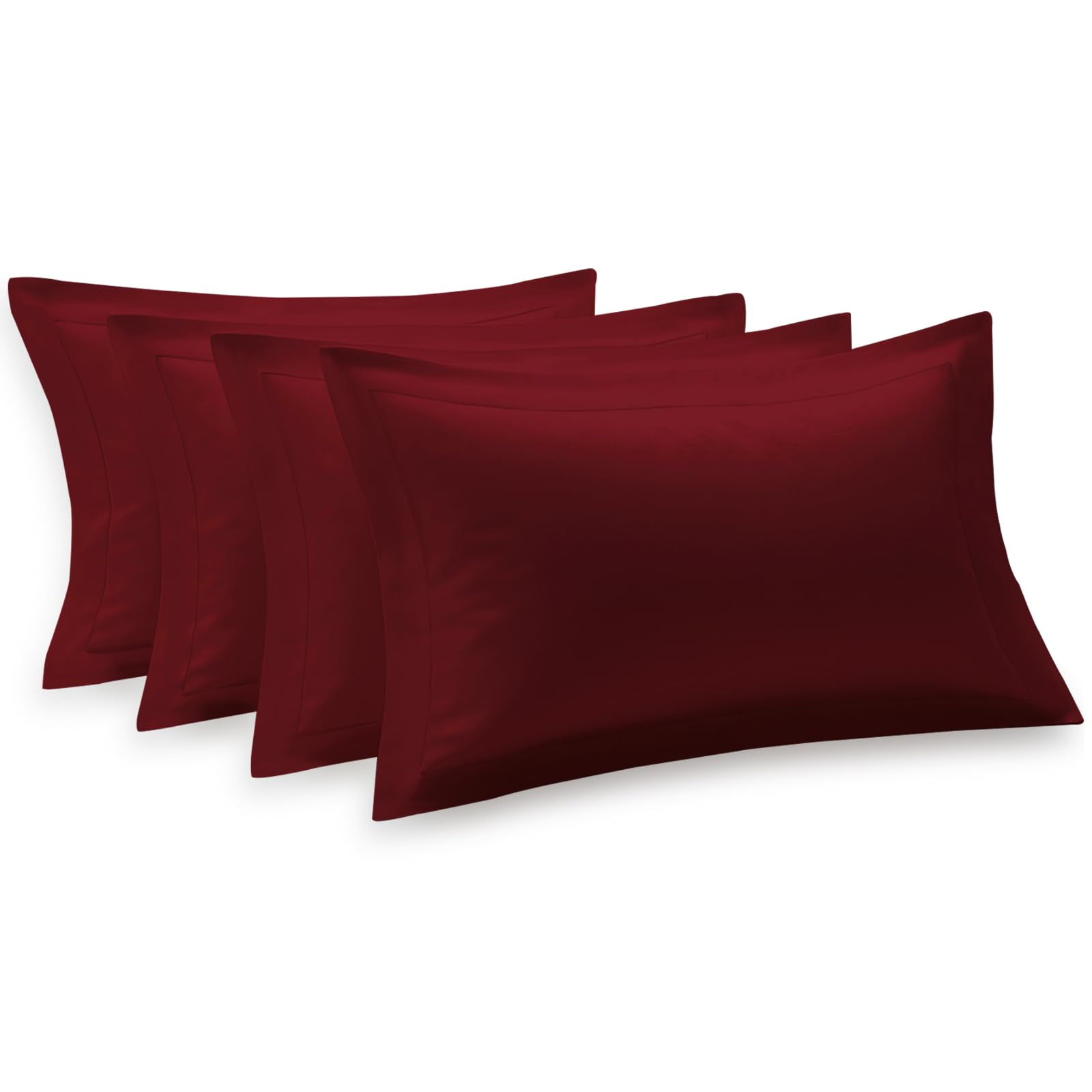 Pizuna 100% Cotton Standard Pillow Cases 4 Pack Rio Red 50x75cm 600 Thread Count Long Staple Combed Cotton Oxford Pillow Cases Soft Sateen Pillows 4 Pack Hotel Quality