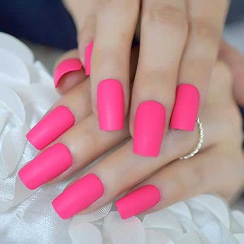 CoolNail Hot Pink Rose Matte Fake Nails Rose Red Frosted False Nails Square Top Full Nail Art Tips Press on Finger Manicure Accessories Cover