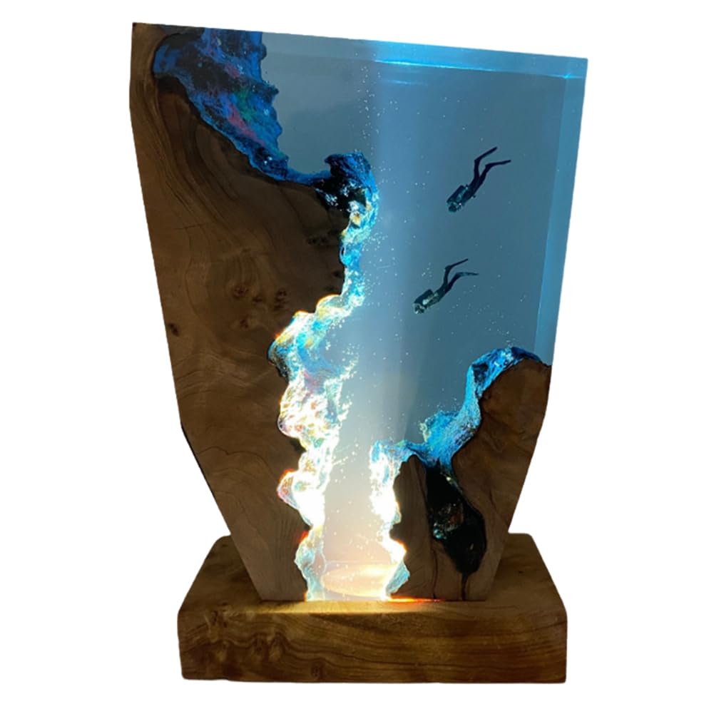 melairo Seabed Exploration Organism Resin Table Light 2 Divers Resin Table Light Seabed Exploration Theme Night Light for Bedroom and Office Desk Decor 8x 5 Inches