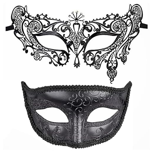JUNSHUO Máscara de Pareja, Luck Mascarada Carnaval, Máscara de Encaje Negra Máscara de Veneciano Fiesta Fiesta de Baile para Hombres Mujer