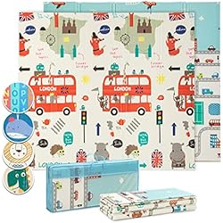 Colchóneta Para Jugar Bebes Babify Alfombra de Juegos para bebés espesor 1 cm, plegable, antideslizante, extragrande, reversible, impermeable, portátil, de doble cara, para niños pequeños y bebés (180x200x1.0cm), Multicolor