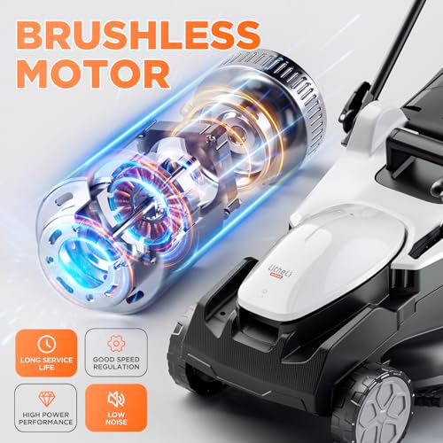 Litheli 40V (2 x 20V) 16" Electric Lawn Mower Cordless, Brushless Lawnmower with 6-Height Adjust, Portable & Lightweight Push Battery Powered Lawn Mower (2 * 4.0AH Batteries Included) - Image 2