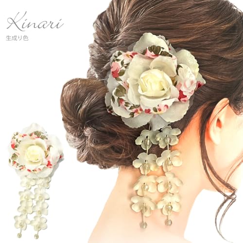 和風コサージュ 浴衣 着物 ヘアアクセサリー しだれ小花飾り 生成り色 8a-01 オフホワイト 白 レディース 帯飾り 七五三