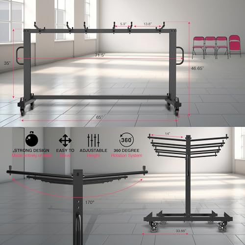 Image of ALAGPRO Folding Chair Rack Folding Chair Cart - Folding Chair Storage Dolly with Wheels, Heavy Duty Holder for 42 Chairs or 12 Tables of 600 LBS Capacity - Includes Outdoor Cover