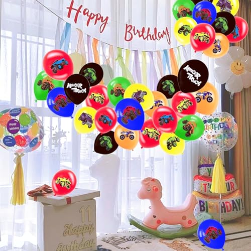 Image of 36 PCS Monster Truck Balloons Party Decorations, 12 Inch Colorful Monster Truck Theme Latex Balloon Bouquet for Kids Girls Boys Baby Shower for Birthday Party Supplies Decoration