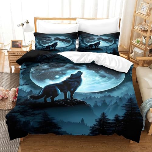 Housse de couette loup 220x240 hypoallergique lit super doux
