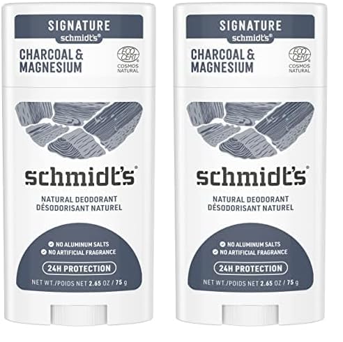Schmidt's Desodorante en Barra Vegano y Natural 24h Sin Aluminio Sin Fragancia Carbón y Magnesio 58ml (Paquete de 2)