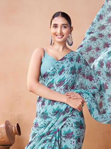 Image of Garden Vareli Nara Chiffon All-Over Floral Print Saree