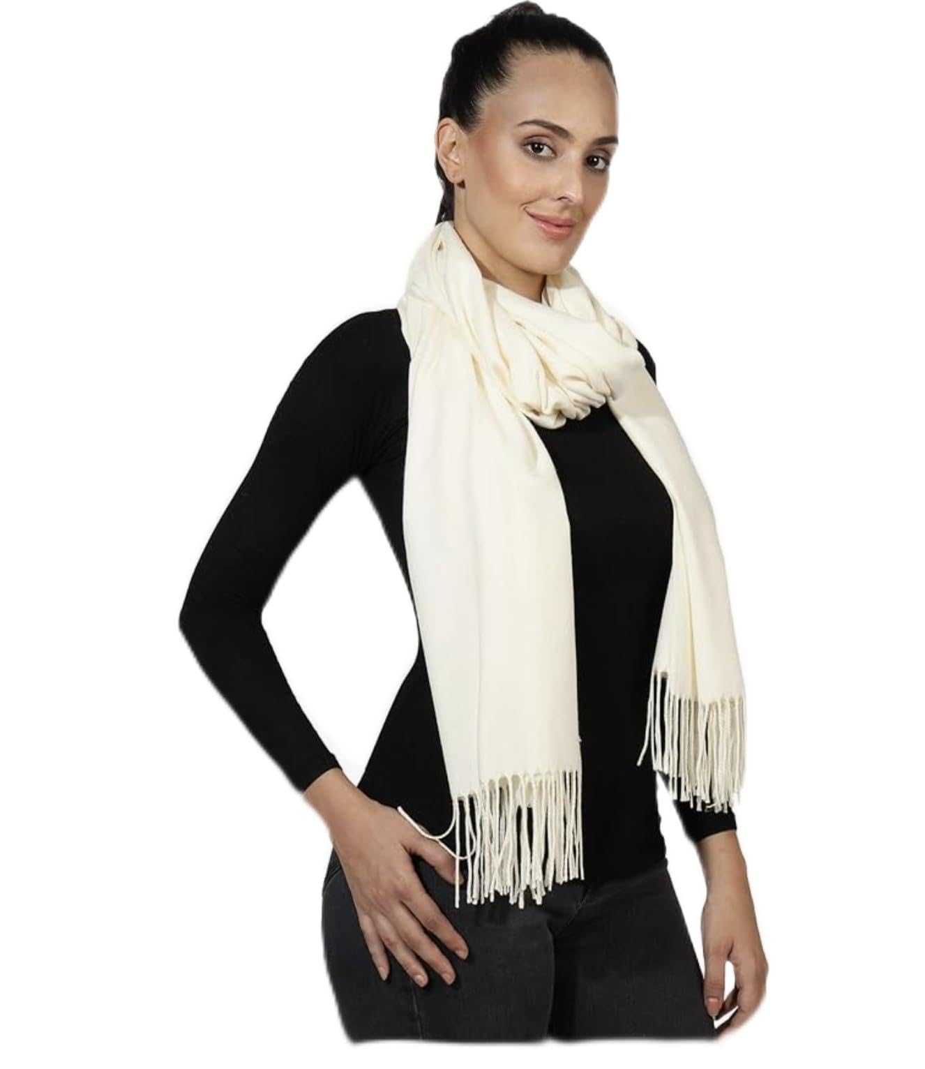 World Of Shawls Women's Ivory Cream Pashmina Style Shawl/Scarf/Wrap