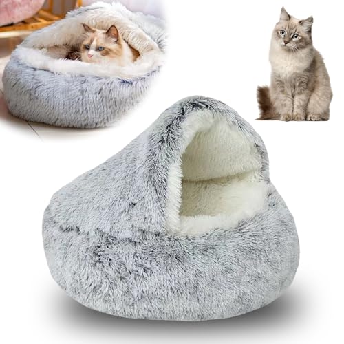 AIIONP Lapcatz Nest Bed, 2026 Upgraded Cat Beds for Indoor Cats, Portable Fluffy Pet Bed, Durable Covered Cat Bed for Indoor Use, Soft Puppy Bed for Pet Owners (Grey, Small)
