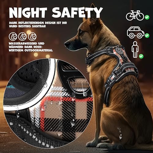LOVPET® Hundegeschirr ohne Zug & Würgen für kleine Hunde & Welpen atmungsaktiv & weich Brustgeschirr reflektierend | No-Pull-Geschirr inkl.Beutelrollen | Verstellbares Geschirr mit Griff Beige - L