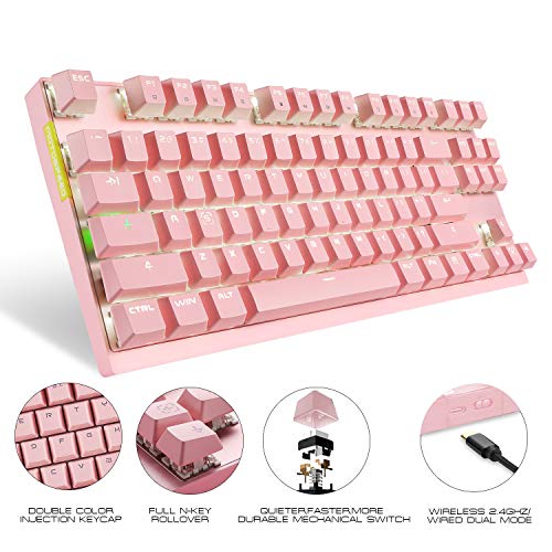 MOTOSPEED 2.4GHz Wireless/Wired Mechanical Keyboard 87Keys Led Backlit Red Switches Type-C Gaming Keyboard for Gaming and Typing,Compatible for Mac/PC/Laptop
