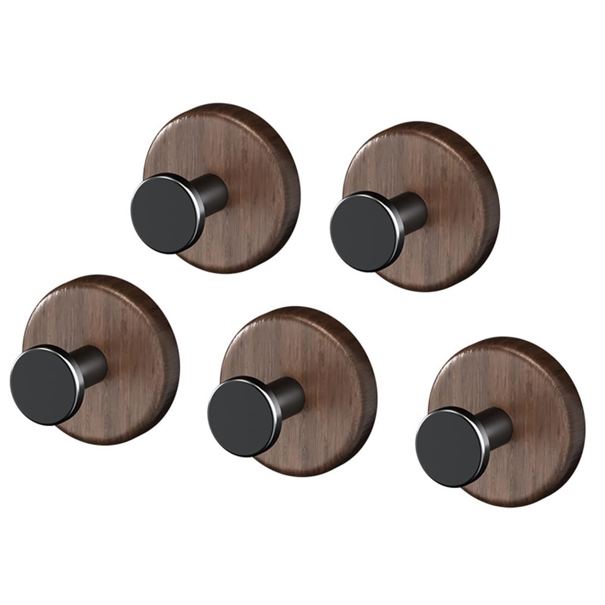 Wdwdw Walnut Coat Rack With Hooks Self-Adhesive - 5 Pack,Retro Wood Base With Metal,No Drilling Decorative Wall For Towel