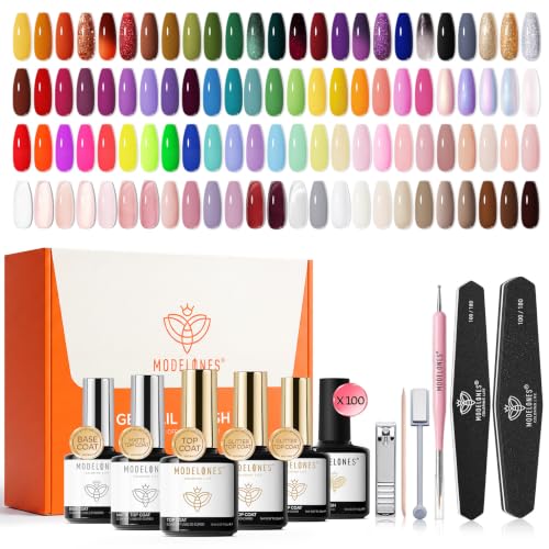 Image of modelones Gel Nail Polish Set 110pcs 100Colors Red Jelly Glitter All Season