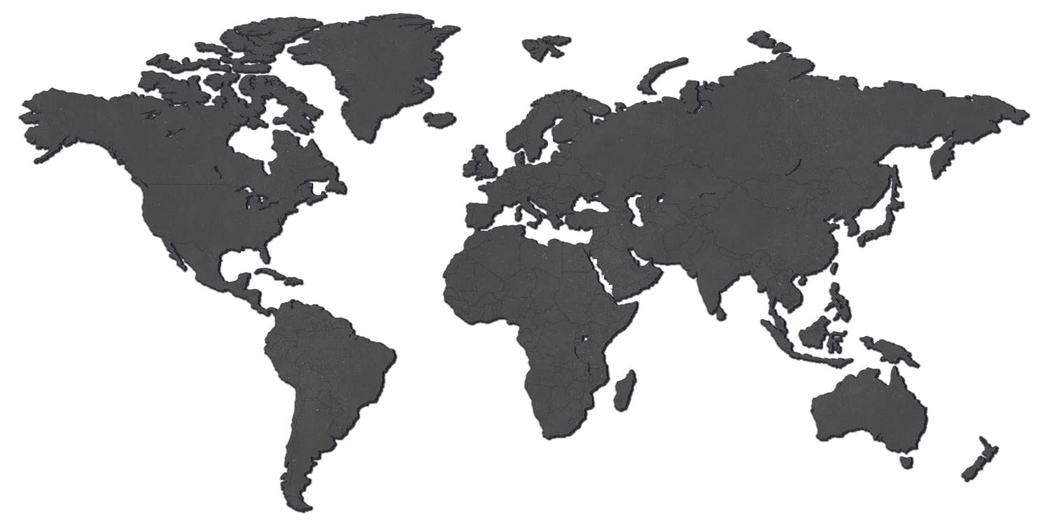 Mappa del mondo in legno - Nero - ExtraLarge (185 x 92 cm) - Decorazione per la casa - Decorazione murale - Decorazione da parete in legno - Mappa del mondo in legno