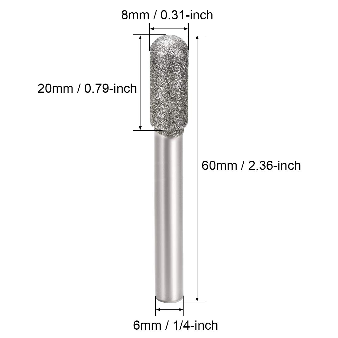 uxcell Diamond Burrs Bits Grinding Drill Carving Rotary Tool for Glass Stone Ceramic 120 Grit 1/4" Shank 8mm Cylinder Ball Nose 5 Pcs — Amazon image 2