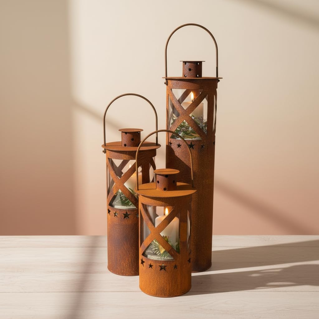 Edelrost Laterne Stella - Gartendeko - Rustikal - mit Glaseinsatz für Kerzen - Vintage Optik (58)