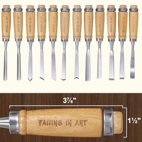 Falling in Art 12Pcs Wooden Carving Chisel Set, Woodworking Tools Set with a Leather Pouch, Full Size Knife Gouge Kit for Carving Projects, Ideal for Beginners and Professionals - Image 2
