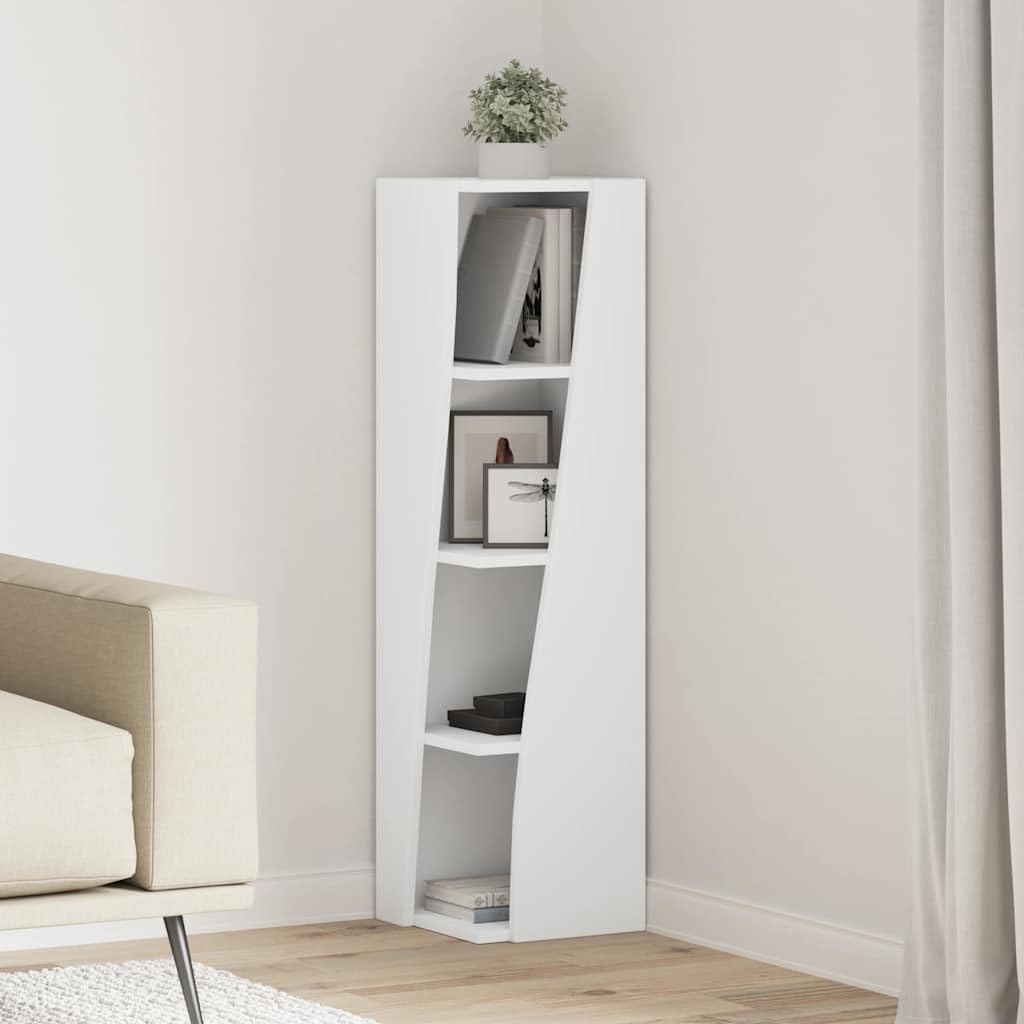Armario esquinero de madera noble con 4 estantes de diseño limpio