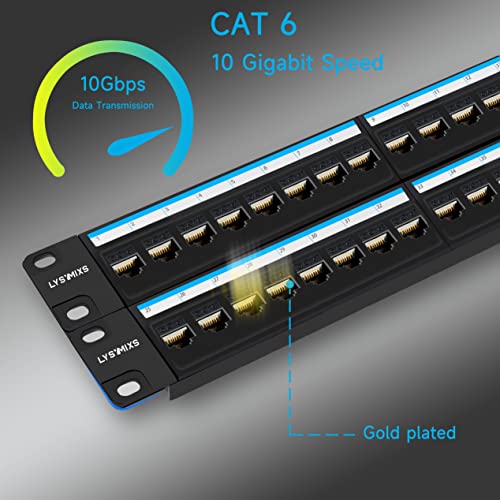 Conectores Ethernet Patch Panel Cat6 48 puertos para rack de red con guía de cables trasera 6
