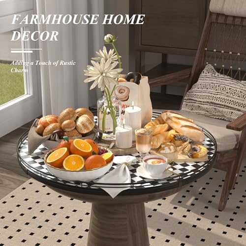 Image of 24 inch Black and White Kitchen Lazy Susan Turntable, Round Checkered Decorative Tray, Large Lazy Susan for Dining Table Centerpiece, Pantry, Kitchen, Bathroom, Countertop, Cupboard, Home Decor