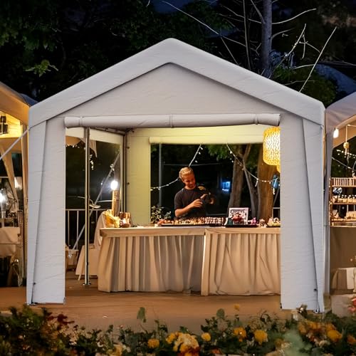 Pavillon Carport 4x6m mit 4 Seitenwänden – Winterfestes Partyzelt & Auto Unterstand mit verzinkten Stahlrohren, wasserdicht & UV-beständig, für Garten, Feier & Lager, Weiß