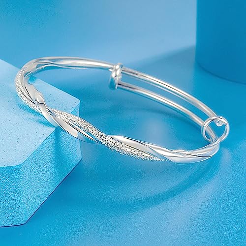 Sterling Silver Bangle Bracelets for Women 925 silver Cuff Bracelet Adjustable Jewelry Fashion Simple Open Bangles Cuff Jewelry for Women Mom Wife Mothers Day Valentine Gift4