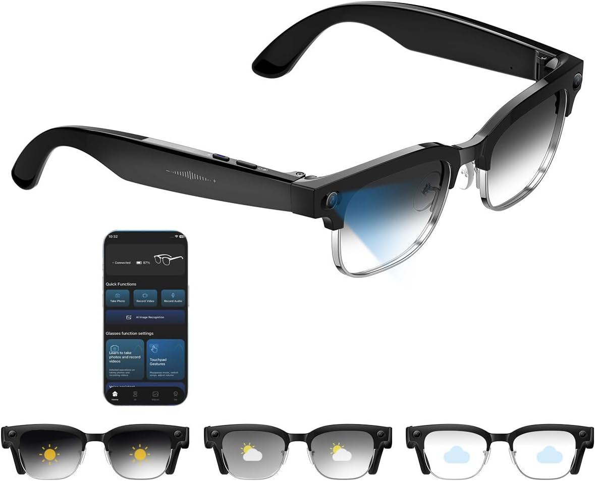 AI Smart Glasses with Camera,8MP HD Video Recording For Men And Women, GPT Identify Objects & AI Translation,Bluetooth Camera Glasses For Travel & Vlogging (Black)