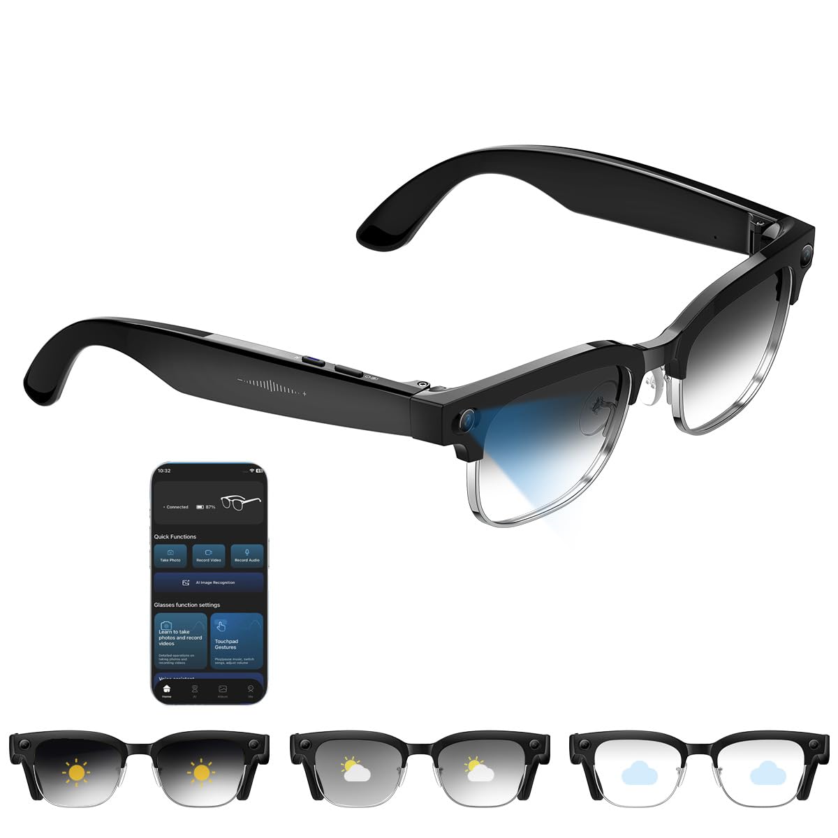 AI Smart Glasses with Camera,8MP HD Video Recording For Men And Women, GPT Identify Objects & AI Translation,Bluetooth Camera Glasses For Travel & Vlogging (Black)-image-44