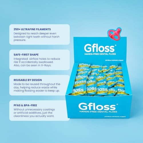 Image of Gfloss Hands-Free Dental Floss for Adults, 120 Individually Wrapped Flossers, PFAS-Free, Unflavored, Portable Oral Care for Travel and Daily Use