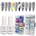 SXC G-17 Nail Art Foil Glue Gel with Foil Stickers Set Nail Transfer Tips Manicure Art DIY 2x 15ML, 20PCS Stickers, UV LED Lamp Required