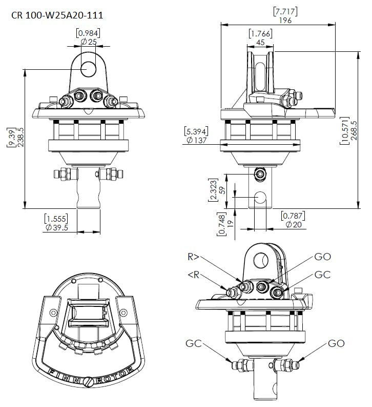 Rotatore idraulico FINN 1 t, 3 t, 4,5 t, motore rotante, pinza per legno, albero (1 t - CR 100-W25A20-111)