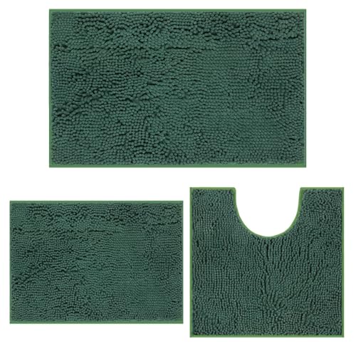 MEGAROOM Non Slip Chenille Bath Mat Set, Bathroom Mat Set including U-Shaped Toilet Mat