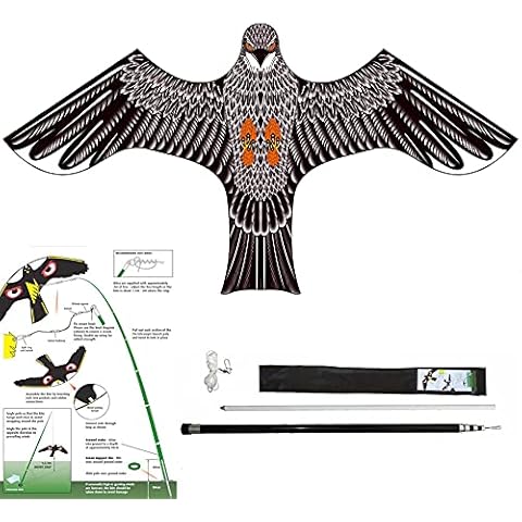 Yomyray Birds Repeller Flying Kite,Simulated Hawk,Flash Reflective Scarer,Wind Power Professional Pigeon Scarer Device for Backyard Lawn and Farm Garden Scarecrow (Kite and Rod-One Set) Cover