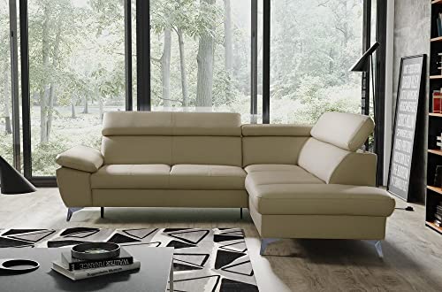 VENESETTI Canapé d'angle Convertible en Cuir Italien de Luxe 5 Places Warren II, avec Coffre, Beige, Angle Droit