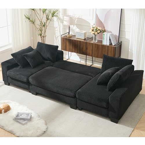 Image of ERYE 114-Inch Oversized U-Shaped Sleeper Sectional Sofabed, U Shaped Pull Out Sleeper Couch Symmetrical Convertible Sectional Sofa Bed with Double Chaise Daybed & Toss Pillows
