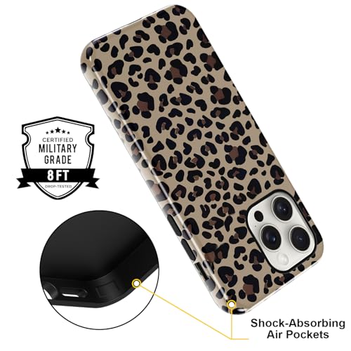 Yomjew Cute Cheetah Print Phone Case for iPhone 15 Pro Max Case 6.7", Trendy Luxury Light Brown Leopard Pattern Design Glossy Phone Cover Shockproof Soft TPU Hard PC Protection Girls Women Funda - image 5