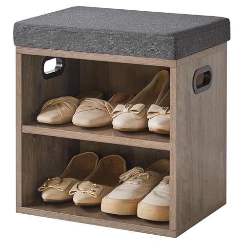 YMYNY Petit Banc Chaussures Entrée avec Coussin, 2 Tiers Banc Rangement Chaussures, pour l'entrée, Le Salon, Le Couloir, la Chambre à Coucher, 42H*39L*28Wcm, Gris...