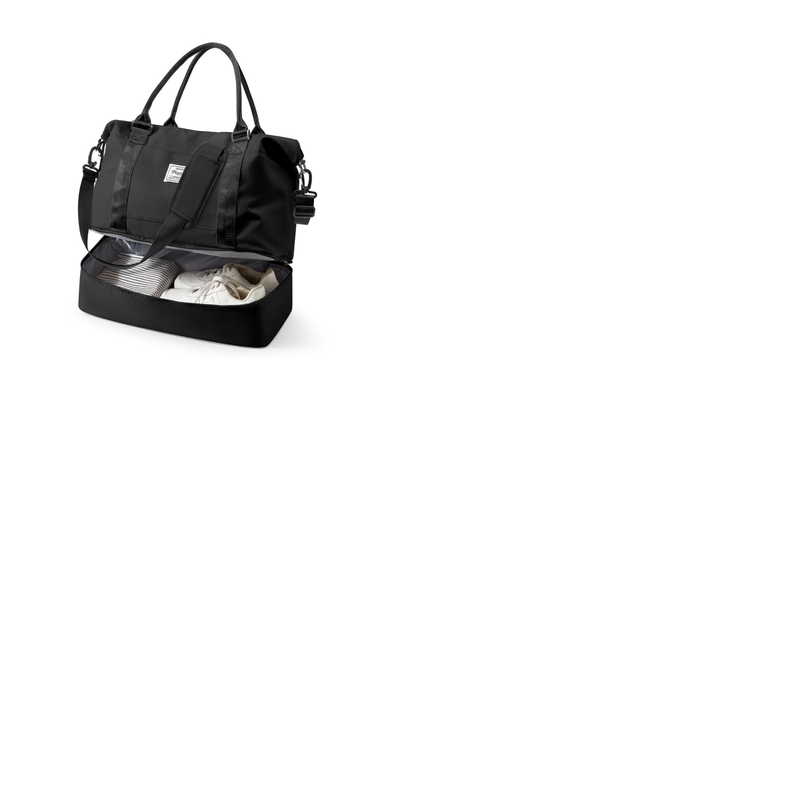 Travel Duffel Bag, 18x14x8 Inches Travel Bag Spirit with Shoes Compartment, Weekender Overnight Bag for Women with Trolley Sleeve, Carry On Bag for Airplanes Sport Tote Gym Bag Black