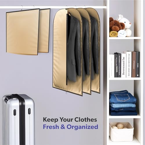 Image of Kuber Industries 24 Pcs Non Woven Coat cover | Travel Dress Covers with Zip | Hanging CoatJacket Bag for Wardrobe | Blazer Bags for Saree, Shirt | Unisex Half Transparent Suit Covers | Brown