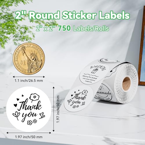 Image of 2'' White Round Thermal Labels, 750pcs Circle Thermal Printer Label, Multi-Purpose for DIY Logo Design, Name /Price Tag, Address, QR Code, 750 Labels /Roll