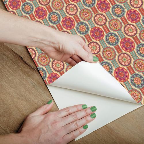 Image of Wallpaper Self Adhesive Wall Covering Vibrant Mandala & Floral Geometric Pattern (41cm x 244cm)