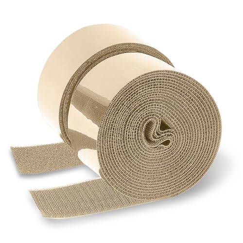 Image of 1.5 inch x 1 Yards Beige Wide Hook and Loop with Self Adhesive Tape Strong Sticky Back Roll Nylon Heavy Duty Strips Excellent Grip Fabric Softener for Home Office School Car Craft Organizer