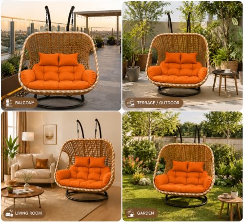 Image of Double Seater Swing Chair Cushion Replacement Pad for Hanging Egg Swing Outdoor Patio Garden Balcony Seat Cushion Orange Fabric Seating Pad Home Furniture Accessory