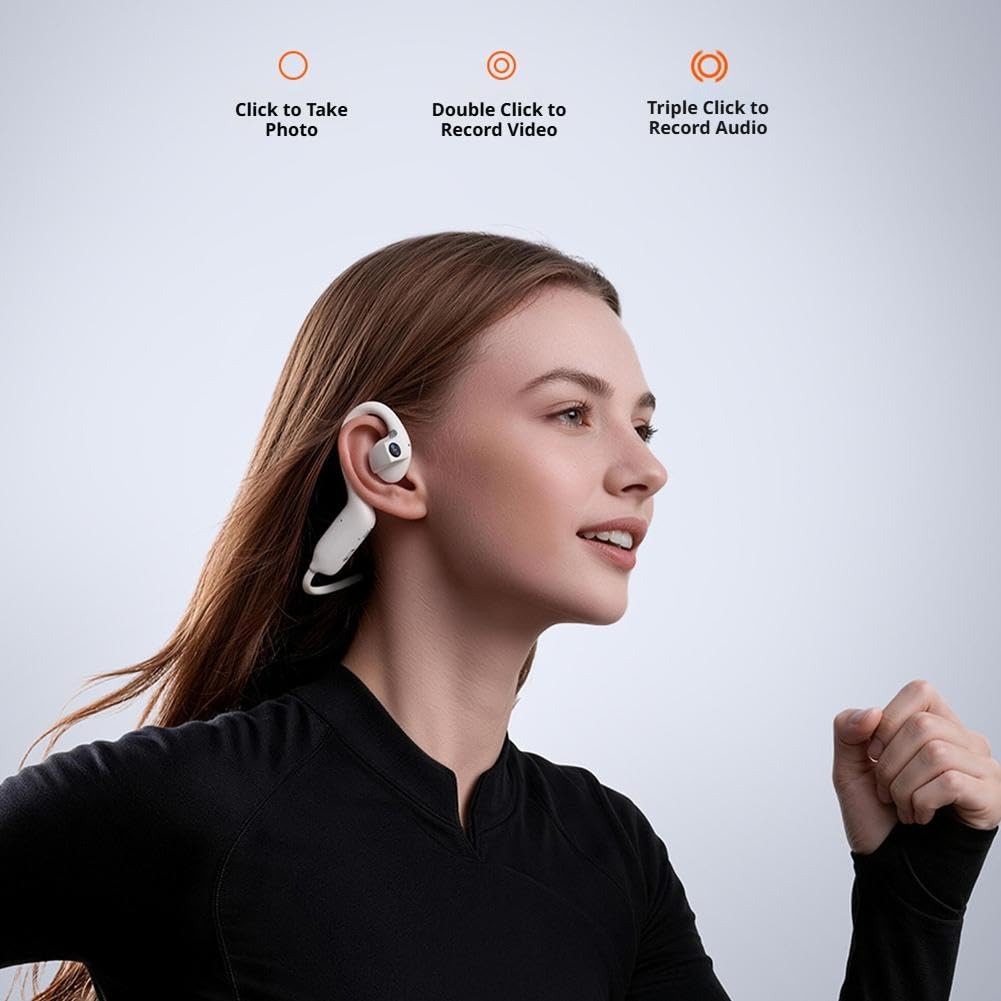 Cuffie E12 a conduzione ossea con fotocamera, orecchio aperto, vestibilità comoda, Hi-Fi, 8 MP Smart Camera Open-Ear Headset, POVCamera vivavoce, traduzione AI e conversazione intelligente, auricolari