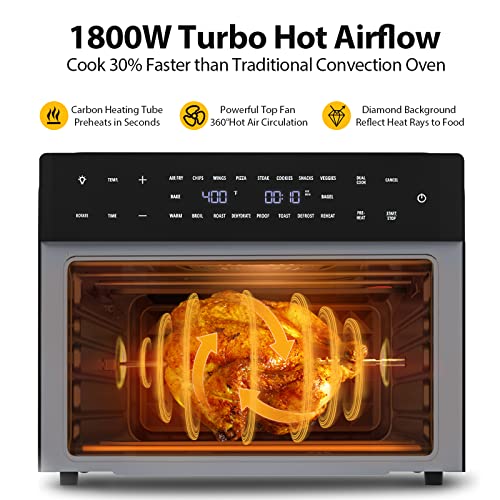 Beelicious 32QT Extra Large Air Fryer, 19-In-1 Air Fryer Toaster Oven Combo with Rotisserie and Dehydrator, Digital Convection Oven Countertop Airfryer Fit 13" Pizza, 6 Accessories, Black-Gold by Beelicious - Image 5