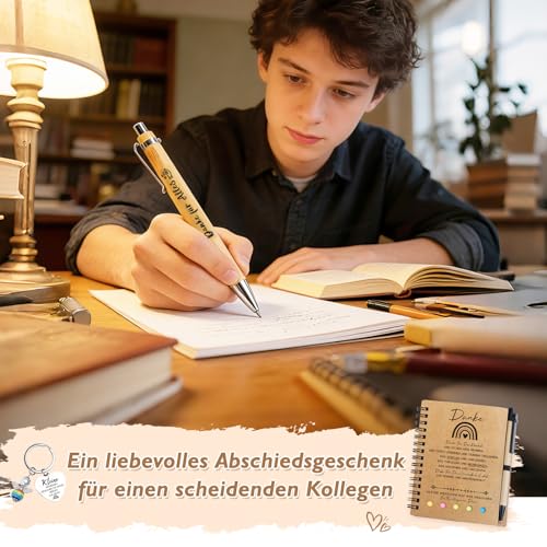 4 Teiliges Dankeschön Geschenk für Lehrer Betreuer , Danke Geschenk mit Kraftpapier Notizbuch Organzabeutel , Mitarbeiter Abschied Geschenk für Kollegen Lehrer Kindergarten Abschlussfeier Ruhestand