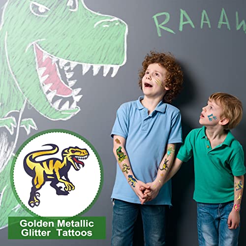 10 Sheets Dinosaur Temporary Tattoos Luminous Dinosaur Temporary Tattoos Sticker Cartoon Jungle Tattoo Waterproof Dinosaur Temporary Tattoos For Boys And Girls Party Supplies Favors (Metallic Pattern) #TOP26