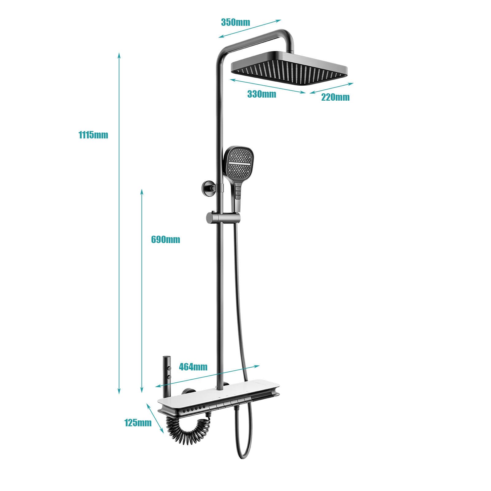 BEITH Sistema de Ducha Termostático, Moderno Lujoso 6 Funciones Columna de Ducha con Masaje Corporal, Lluvia, Cascada Cuadrado Set De Ducha con Grifo, Teclas del Piano, Pantalla Digital, Altura Fija