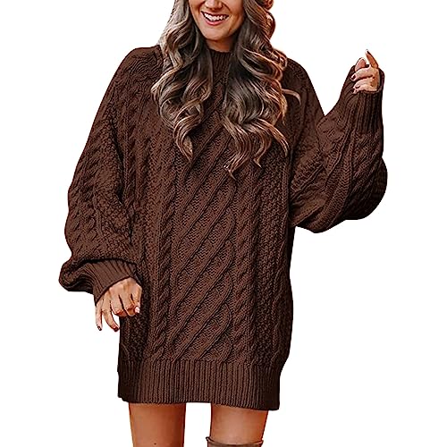 Generisch Pullover Damen Lang Winter Winterpullover Damen Oversize Warm Strickpullover Dicke Mit Zopfstrick Longpullover Große Größe Langarm...